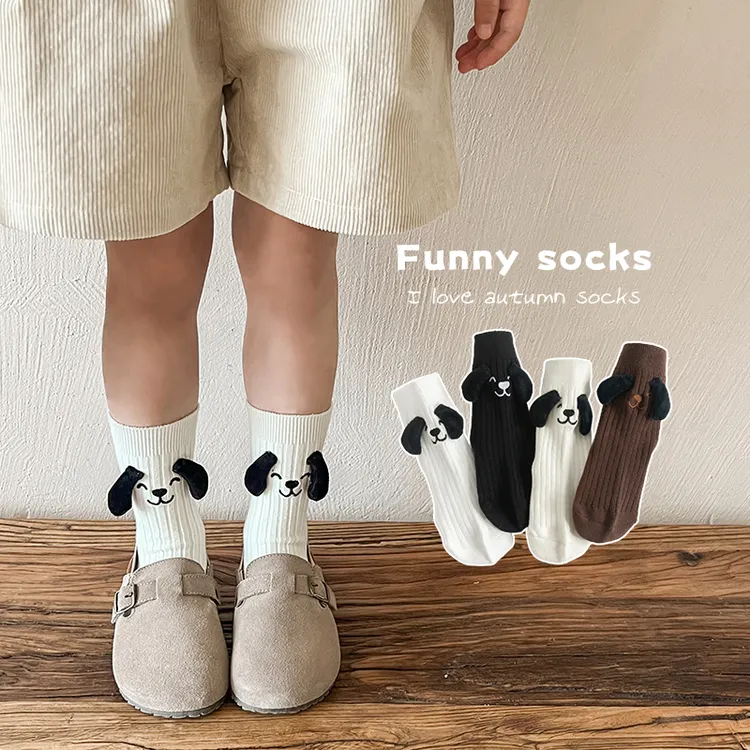 儿童袜子春秋精梳棉女童可爱小狗耳朵中筒袜韩版ins男童宝宝潮袜