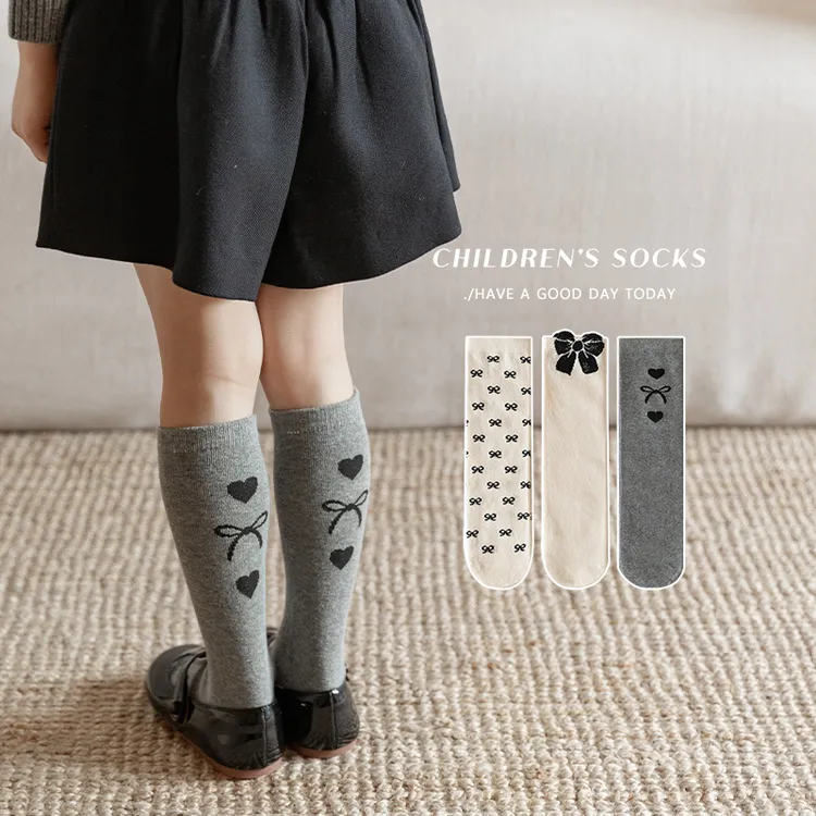 女童袜子春秋款棉袜儿童蝴蝶结小腿袜韩版ins秋季女孩宝宝中筒袜