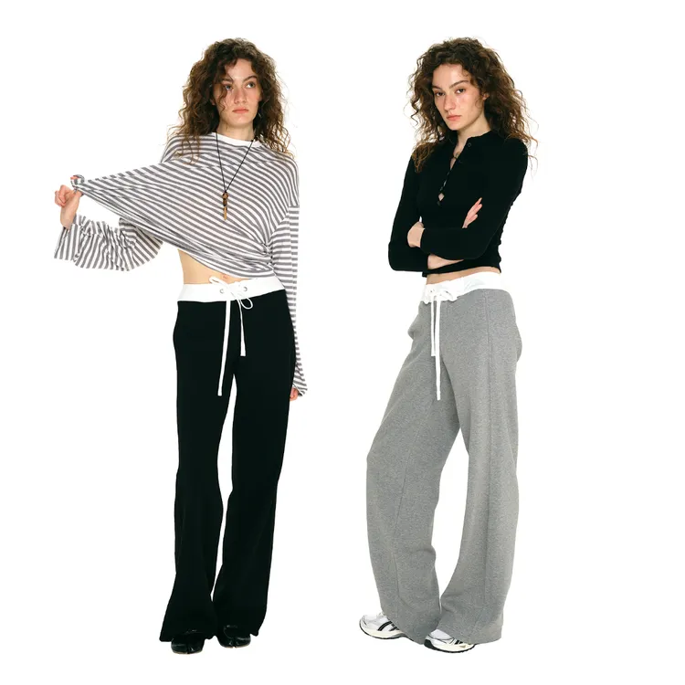1747 原创设计美式撞色绑带休闲高级感卫裤 舒适宽松运动直筒长裤