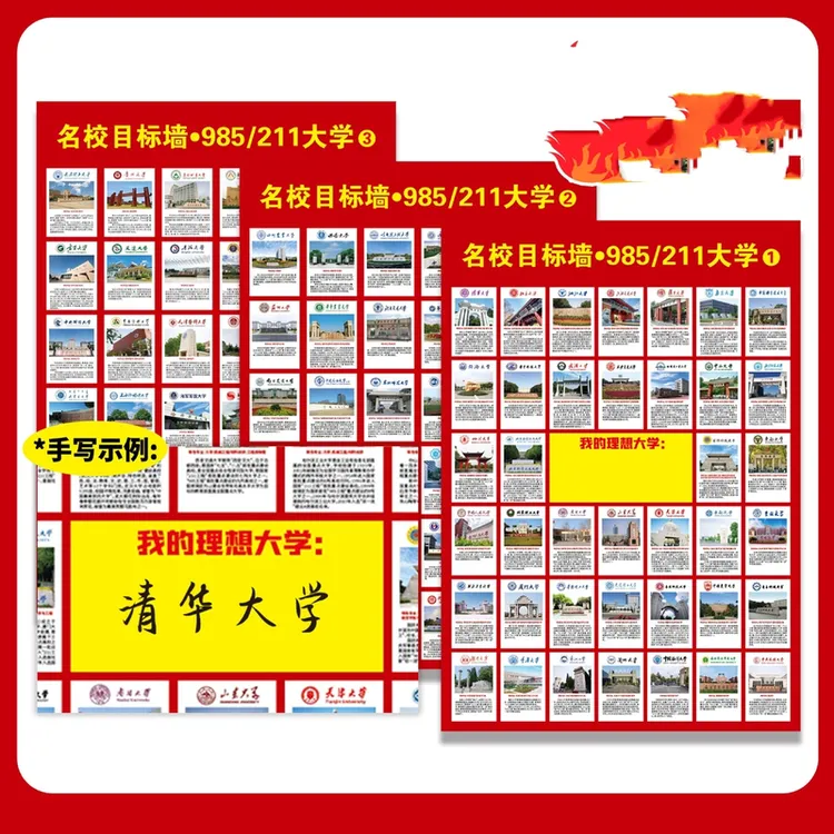 【2024新版】国内重点大学介绍985211名校目标挂图小学生目标激励