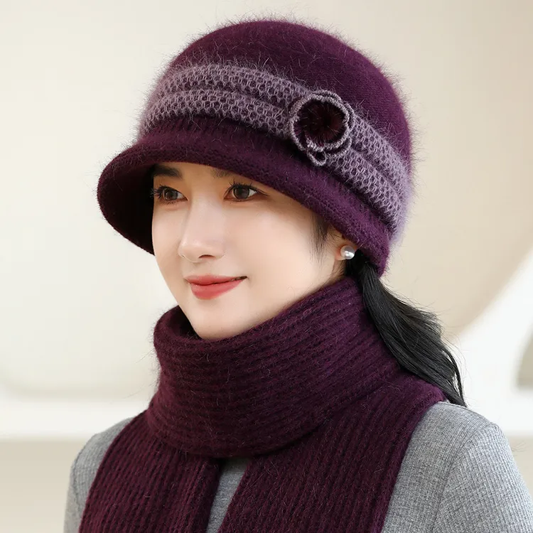 中老年人帽子女冬季新款妈妈奶奶婆婆兔毛加绒保暖针织毛线帽冬天