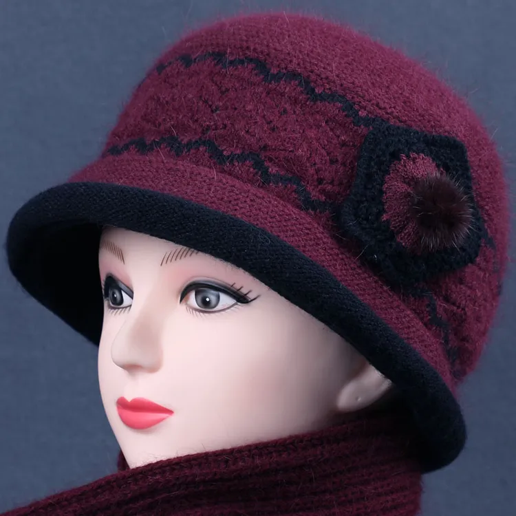 冬天帽子女中老年人妈妈保暖盆帽加绒厚老人奶奶兔毛线帽防寒棉帽