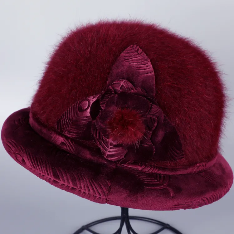 秋冬中老年帽子女兔毛帽老人保暖盆帽优雅渔夫帽冬季中年妈妈礼帽