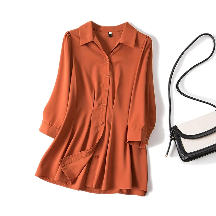 清【C魅甄选】12882大码女2025年夏季新款时尚纯色七分袖百搭衬衫女