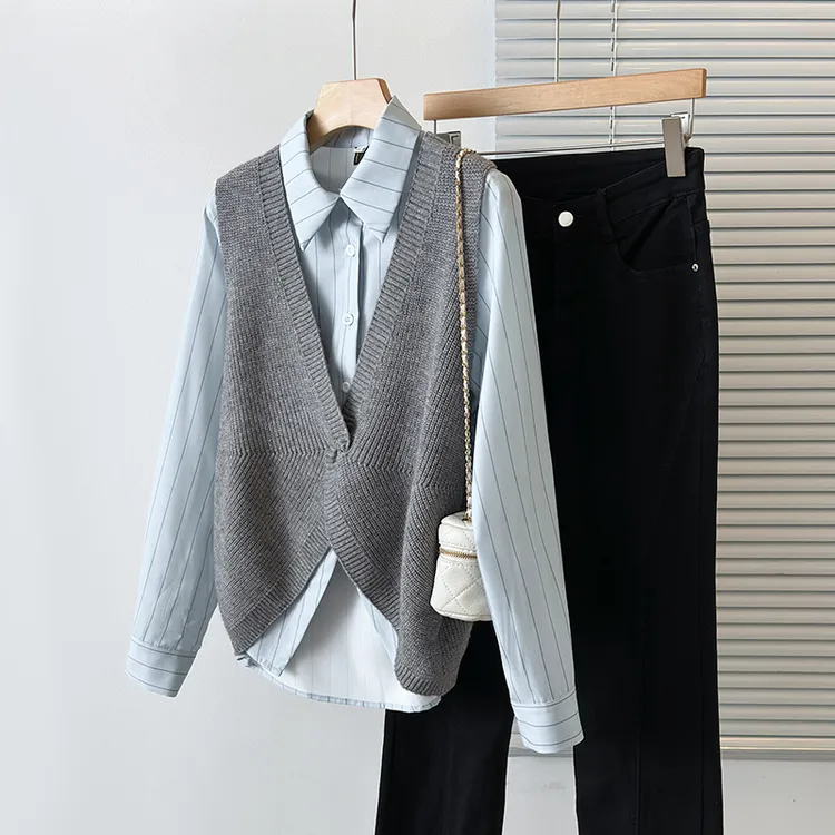 清大码女装2025秋季设计感减龄衬衫百搭马甲两件套61527+68035