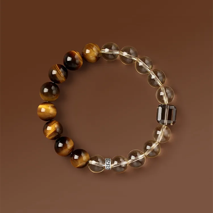 天然黄水晶7/9mm单圈手链女款虎眼石手串美拉德手饰中国风礼物