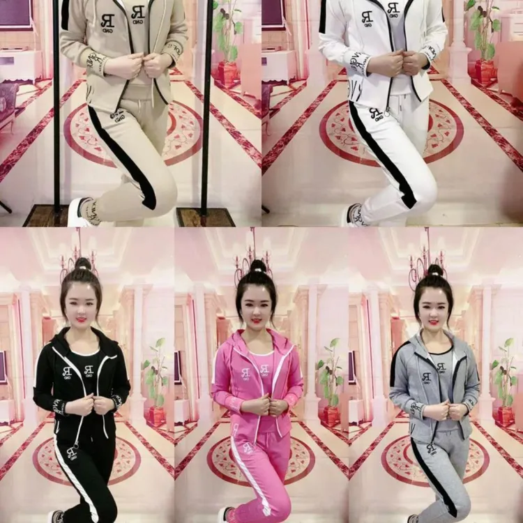 3513款休闲套装运动帽版三件套衣服背心加裤子连帽时尚显瘦女装