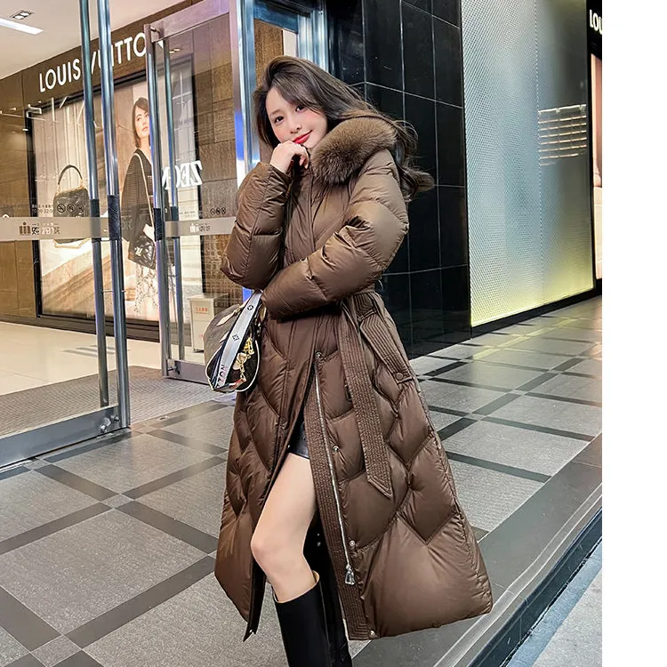羽绒服连帽真狐狸毛高端韩版保暖过膝冬季时尚外套