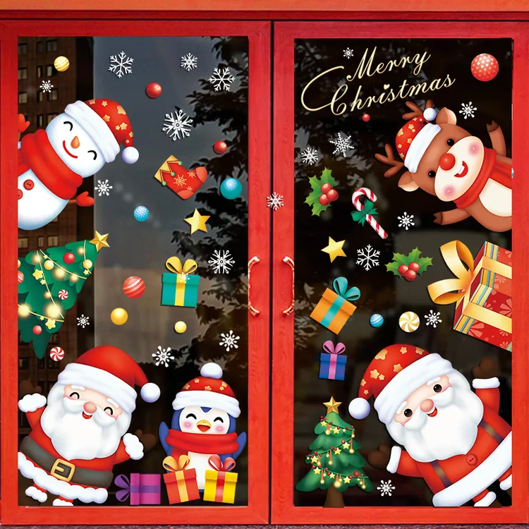 圣诞节装饰品玻璃门贴纸圣诞老人店铺橱窗贴幼儿园窗户静电贴布置