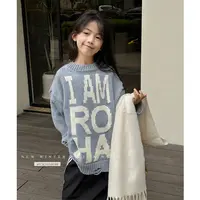 DTB2399女大童韩版复古破洞字母毛衣秋冬新款女童加绒加厚毛衣