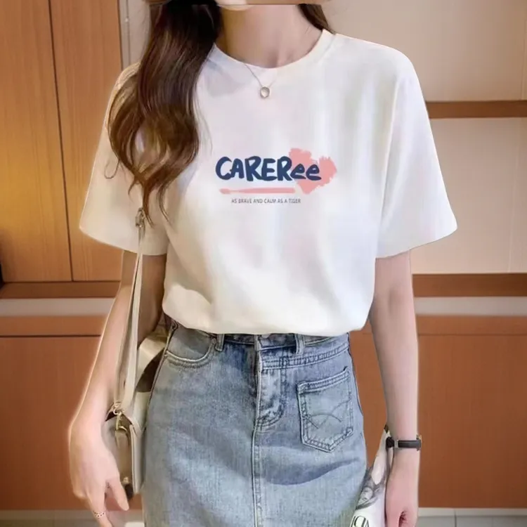 新款女士CA爱心短袖纯棉显瘦白色短袖T恤韩版T恤时髦洋气短袖2024