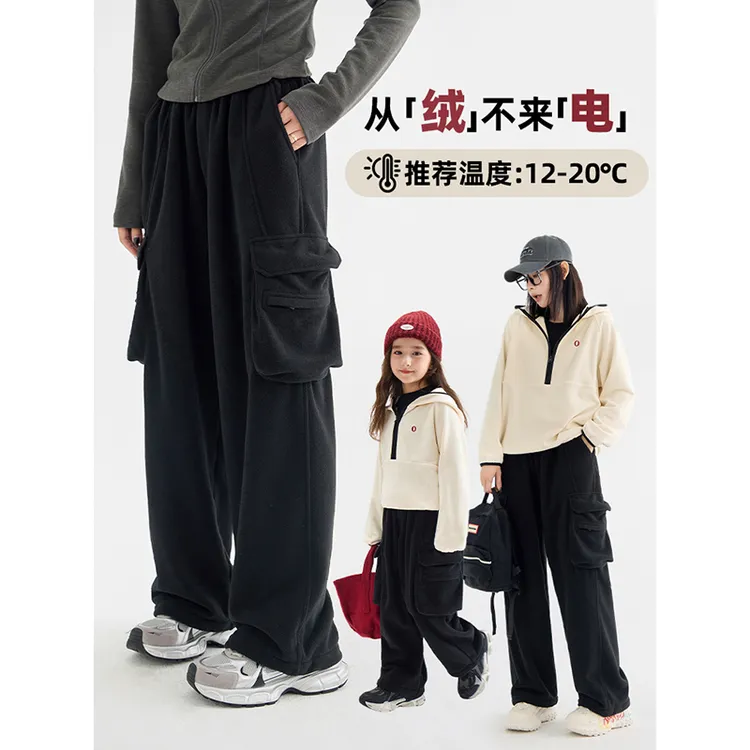 辰辰妈【黑色素】女童反季抗静电工装裤儿童大口袋休闲裤6349D