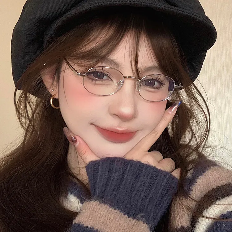韩系椭圆框眼镜女款潮近视可配高度数散光超轻小框金丝设计师镜框