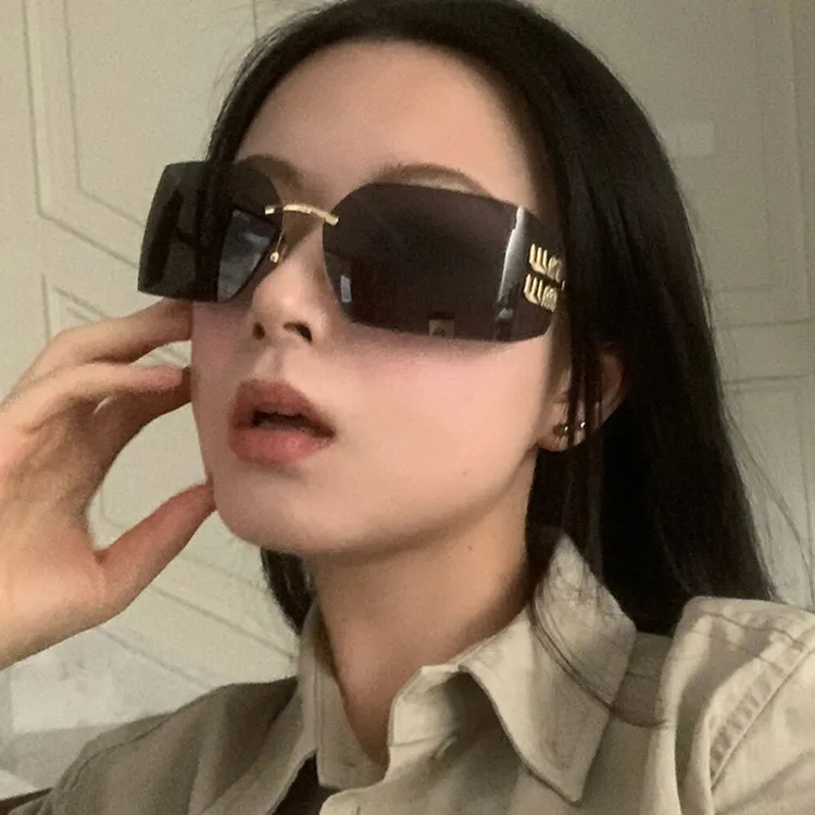 欧美无边框墨镜女千禧辣妹y2k眼镜潮酷未来科技感赛博朋克太阳镜