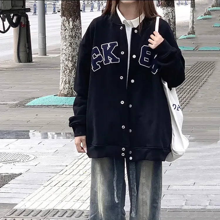 休闲百搭【华棉复合300克毛巾绣】字母有改 早秋卫衣外套女棒球服