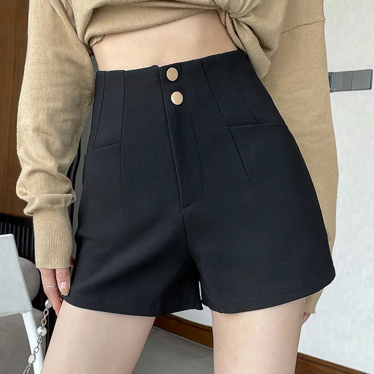 夏季小个子高腰西装A字包臀热裤辣妹女款紧身显瘦黑色外穿短裤