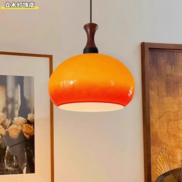 中古餐厅吊灯包豪斯玻璃实木吊灯法式复古岛台吧台日式原木餐桌灯