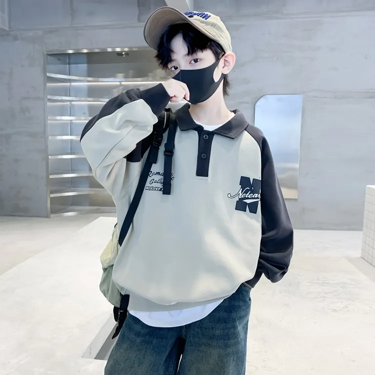 男童Polo衫卫衣春秋冬中大童打底衫一体绒儿童加绒上衣男孩炸街潮