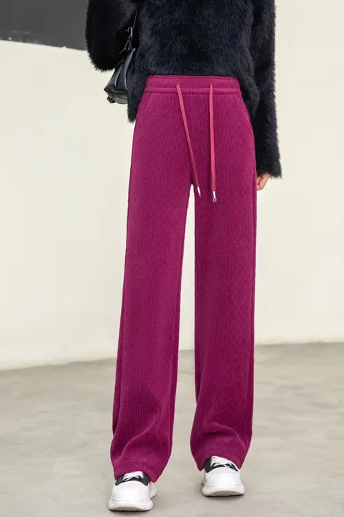 女款秋冬直筒裤女士高腰宽松百搭显瘦时尚潮流提花垂感女款火龙果