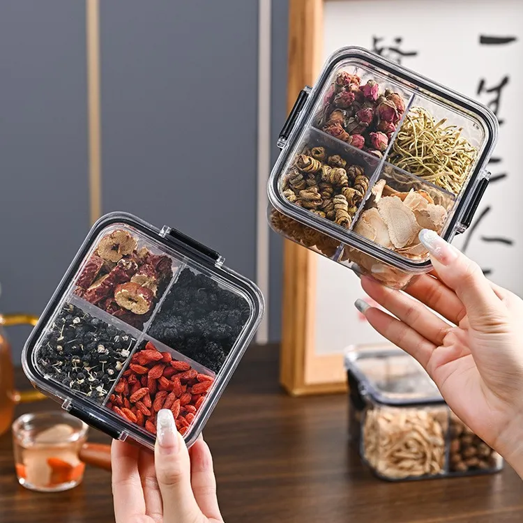 厨房家用保鲜防尘收纳盒分格花茶日式杂粮防潮食品级密封储物罐