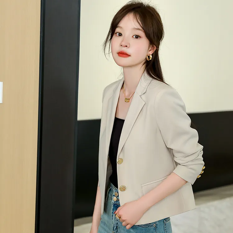 小个子短款米白色西装外套女2025秋季新款气质休闲时尚西服上衣