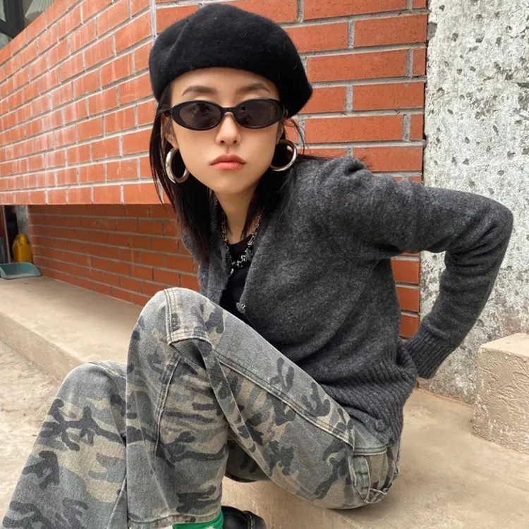 时尚椭圆小框墨镜女网红复古拍照搞怪造型潮人蹦迪太阳眼镜小脸款
