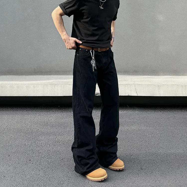BLAEXIT巴黎bootcut黑色弯刀微喇牛仔裤美式复古做旧显瘦直筒裤子