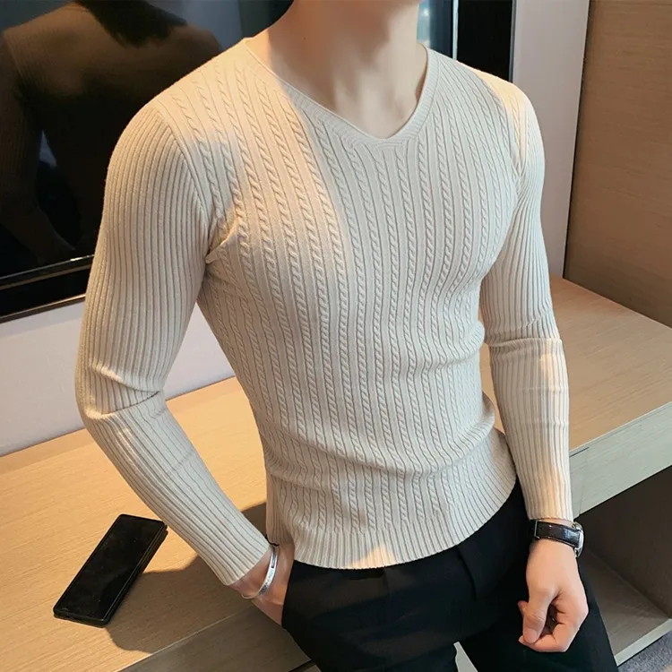男士长袖毛衣低领薄款紧身2025新款v领内搭修身春秋季针织打底衫