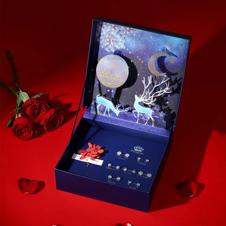 925银耳饰 一周星期耳钉纯银女玫瑰礼盒生日母亲节礼物送妈妈老婆