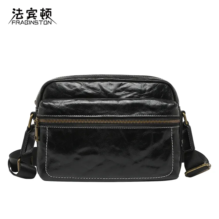 FRABINSTON/法宾顿时尚男士牛皮单肩包休闲斜挎真皮百搭潮流男包