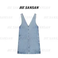 【SANSAN】显示气质蓝色时尚百搭牛仔吊带连衣裙DY-3078
