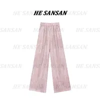 【SANSAN】垂感直筒裤炒花设计款亚麻休闲百搭长裤DY-2829