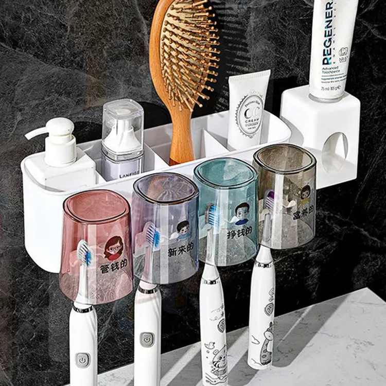 牙刷置物架免打孔壁挂式漱口杯刷牙杯卫生间壁挂式收纳盒牙膏套装