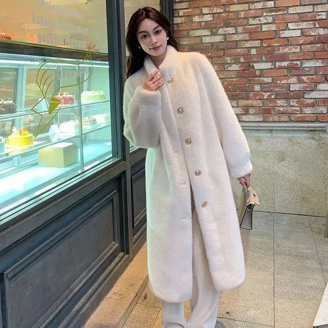 2025秋冬新款皮毛一体外套女长款水貂绒毛毛立领爆款气质加厚大衣