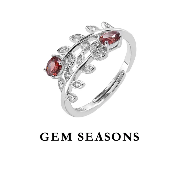 GEM SEASONS天然石榴石戒指 秘密花园设计师款玫瑰花红色轻奢时尚