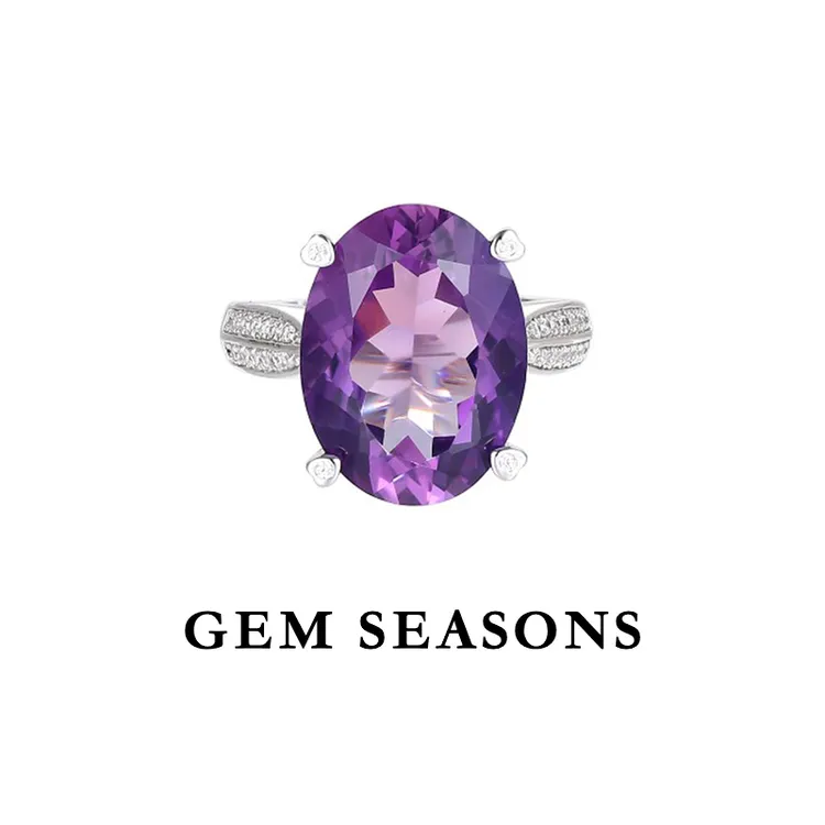 GEM SEASONS天然紫水晶戒指【鉴定证书】简约时尚鸽子蛋大宝石戒指