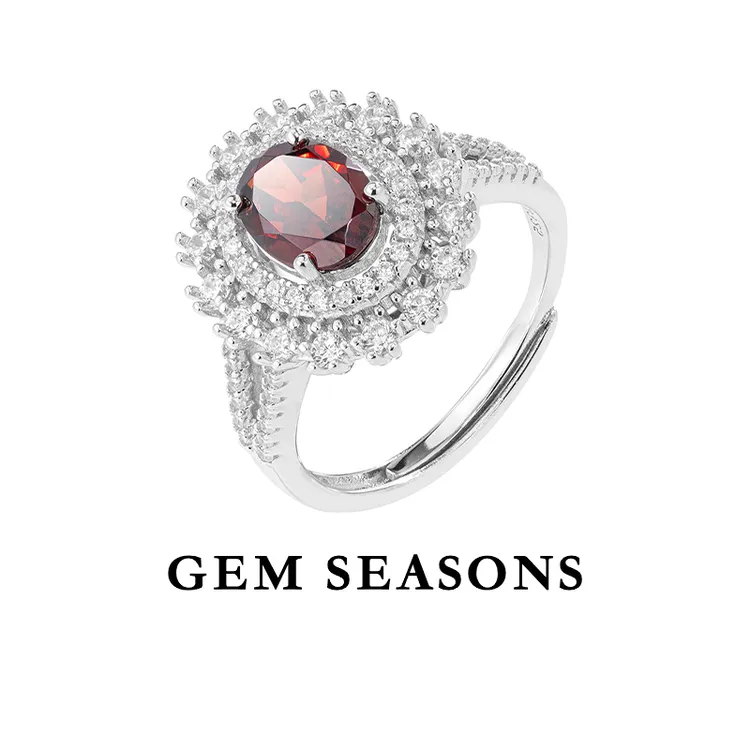 GEM SEASONS天然石榴石戒指 繁星点点复古感设计师款红色宝石小众