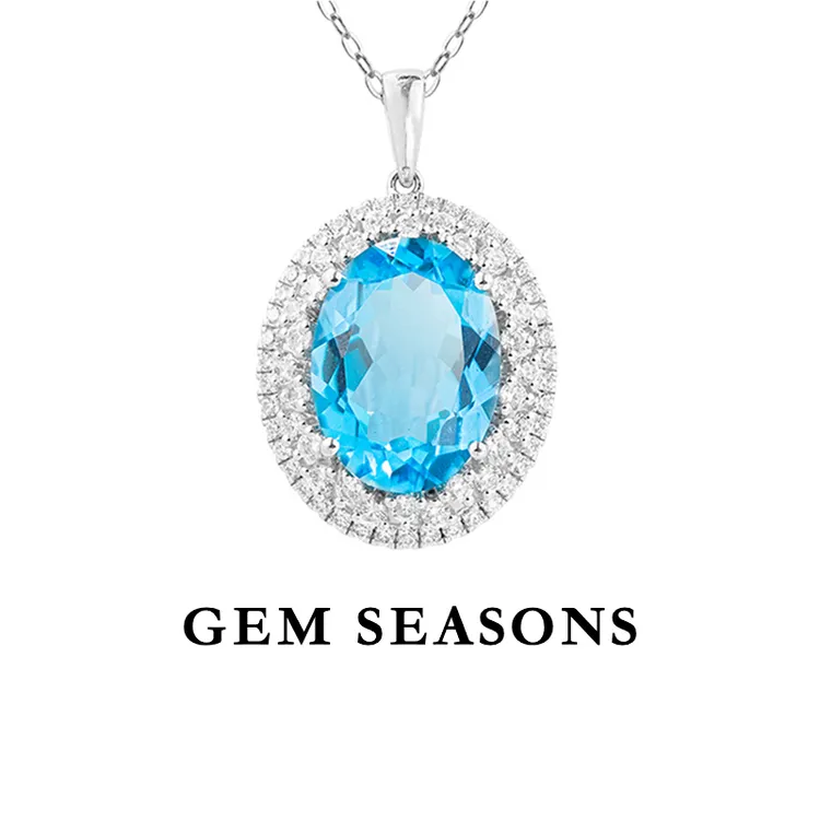 GEM SEASONS天然托帕石吊坠项链 天空蓝色宝石豪华气质精致坠链