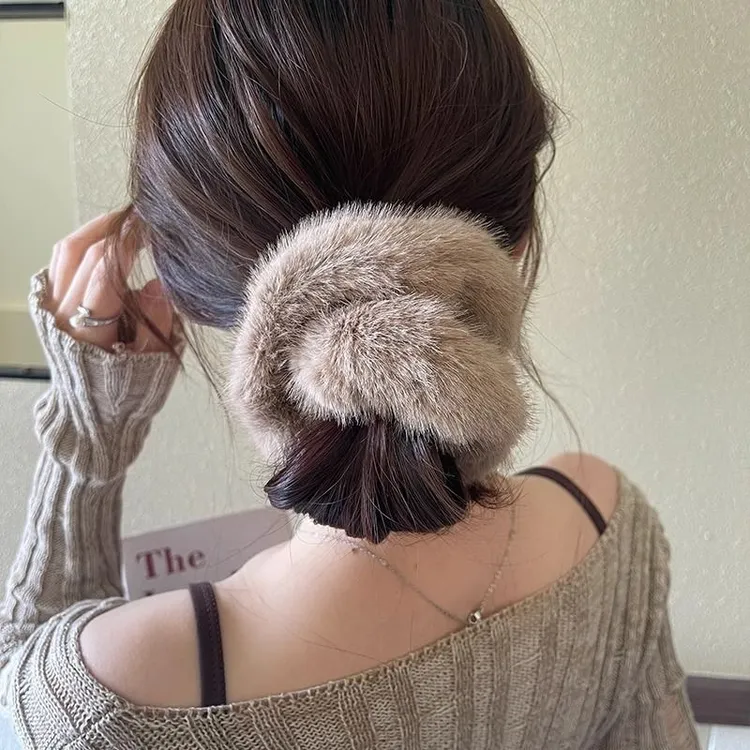 简约毛绒发绳丸子头大肠发圈头饰橡皮筋女扎头高弹力耐用皮套发绳