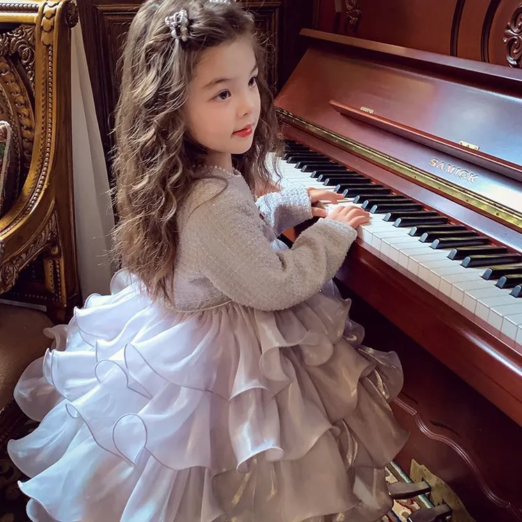 女童小香风连衣裙春秋洋气儿童蓬蓬礼服蛋糕裙宝宝舒适亲肤公主裙