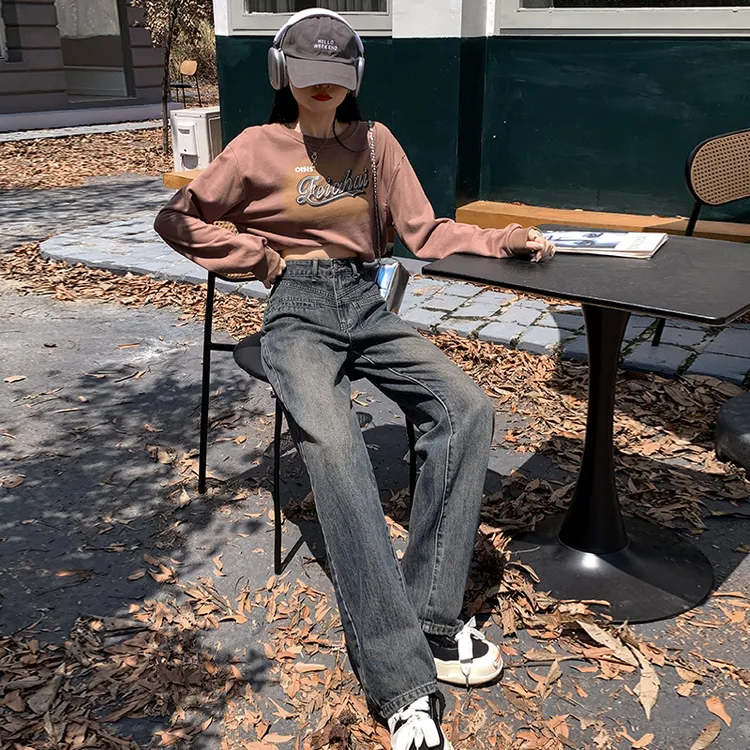 2213#新款直筒高腰显瘦牛仔裤