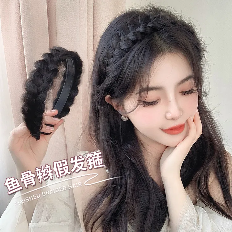  鱼骨辫发箍假发女增高颅顶麻花辫发卡压发头箍2024款编发头饰女