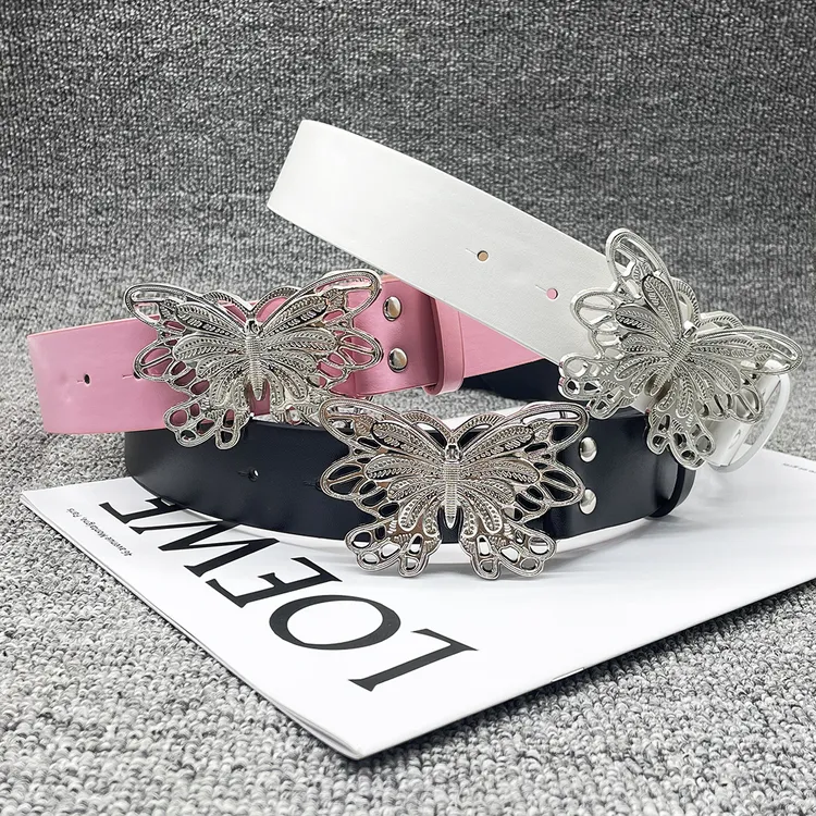 韩版嘻哈朋克金属镂空皮带蝴蝶按扣装饰腰带搭配个性短裙时尚清新