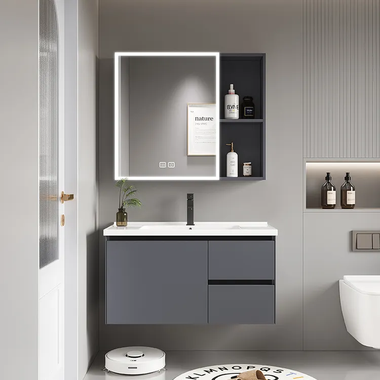 现代简约浴室柜洗手盆柜组合陶瓷一体盆洗漱台洗脸盆柜挂墙式家用