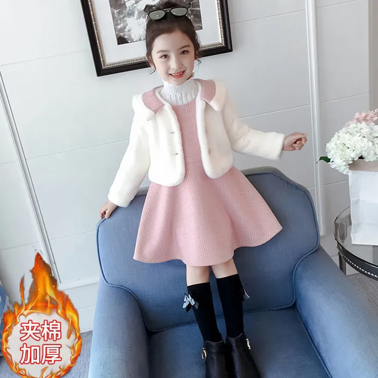 女童冬季连衣裙2025新款毛呢秋冬款冬裙儿童冬装洋气时髦套装裙子