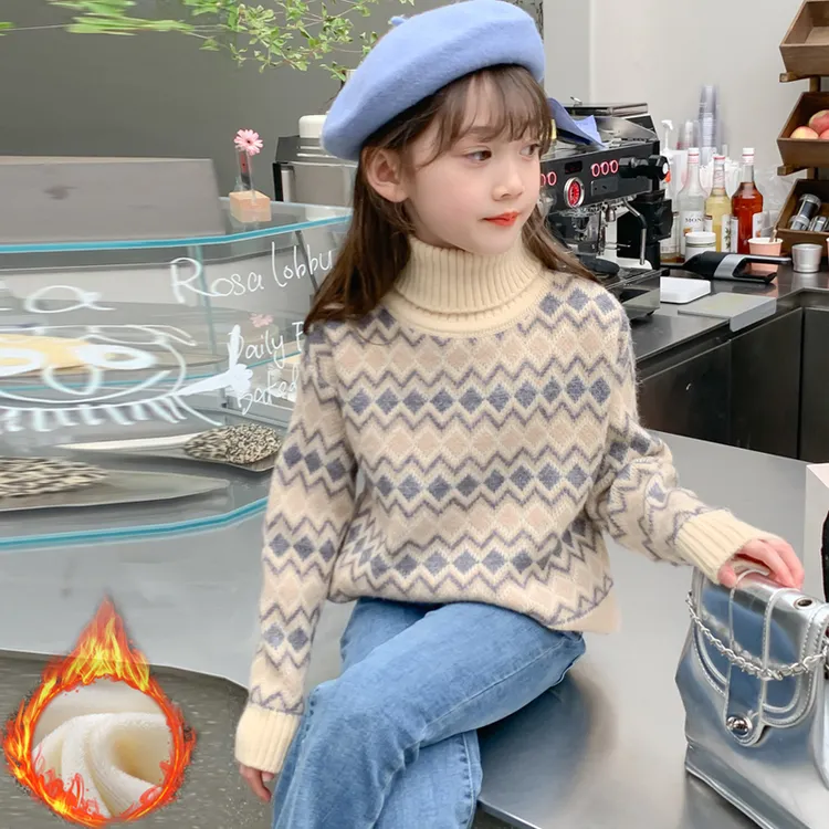 女童高领毛衣秋冬季2025新款洋气套头加绒加厚中大儿童针织打底衫