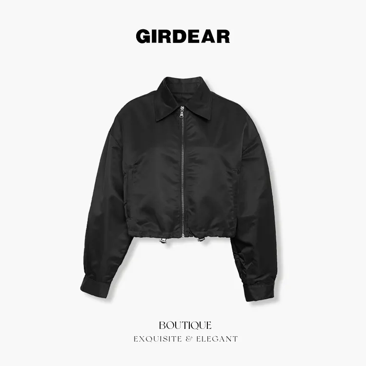 GIRDEAR/哥弟新款百搭翻领长袖短款拉链夹克上衣女外套-1400751