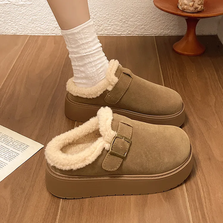 瑞力潮外穿毛毛勃肯鞋女厚底包头半拖棉拖2025新款秋冬加绒博肯鞋
