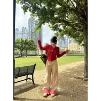 XIAOXIN【零碎岛屿】复古美拉德垂感拼接裤脚阔腿裤LWJ24C3K1753