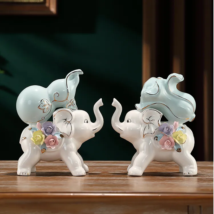 中式风陶瓷大象摆件客厅酒柜装饰品新居结婚创意礼物电视柜
